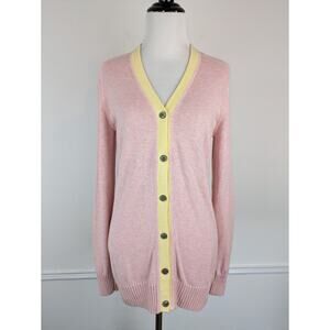Faconnable Cardigan Sweater Cotton Cashmere Classic Preppy Pink Yellow Size S
